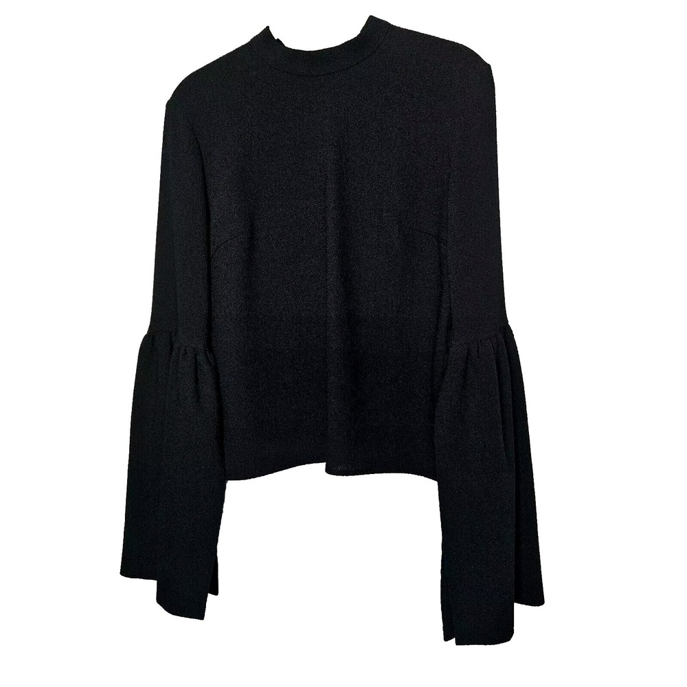 Rejina Pyo Black Blouse Top Bell Sleeves‎ Tie Neck Long Sleeve